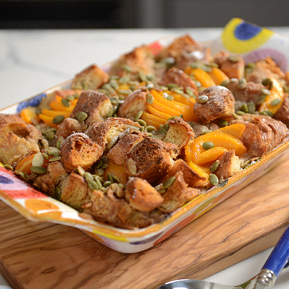 Peach Croissant Pudding with Maple Sauce
